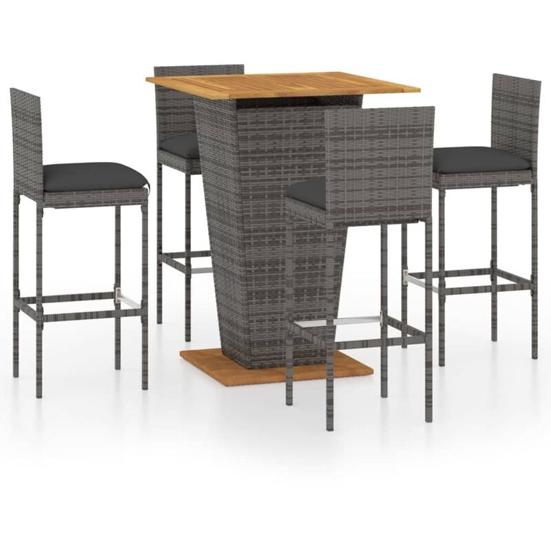 

vidaXL Set de muebles de bar de jardín 5 pzas y cojines ratán PE gris - Gris