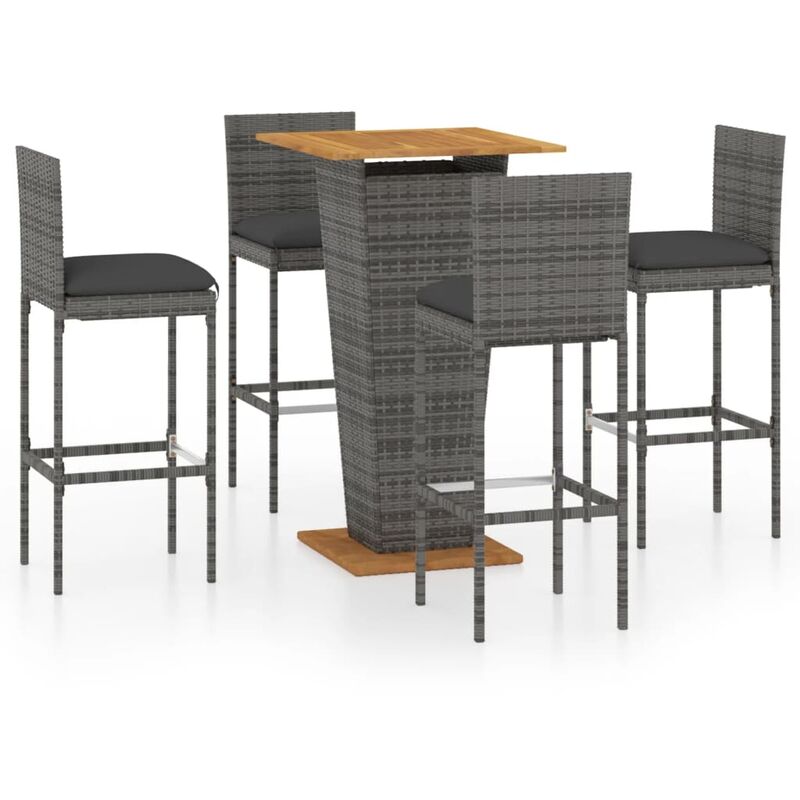 

vidaXL Set de muebles de bar de jardín 5 pzas y cojines ratán PE gris - Gris