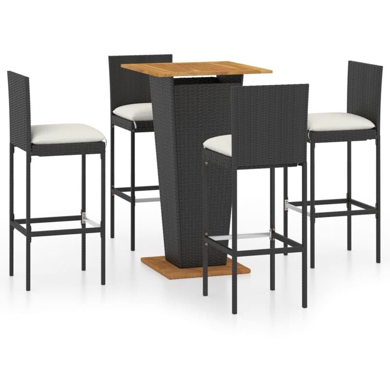 

vidaXL Set de muebles de bar de jardín 5 pzas y cojines ratán PE negro - Negro