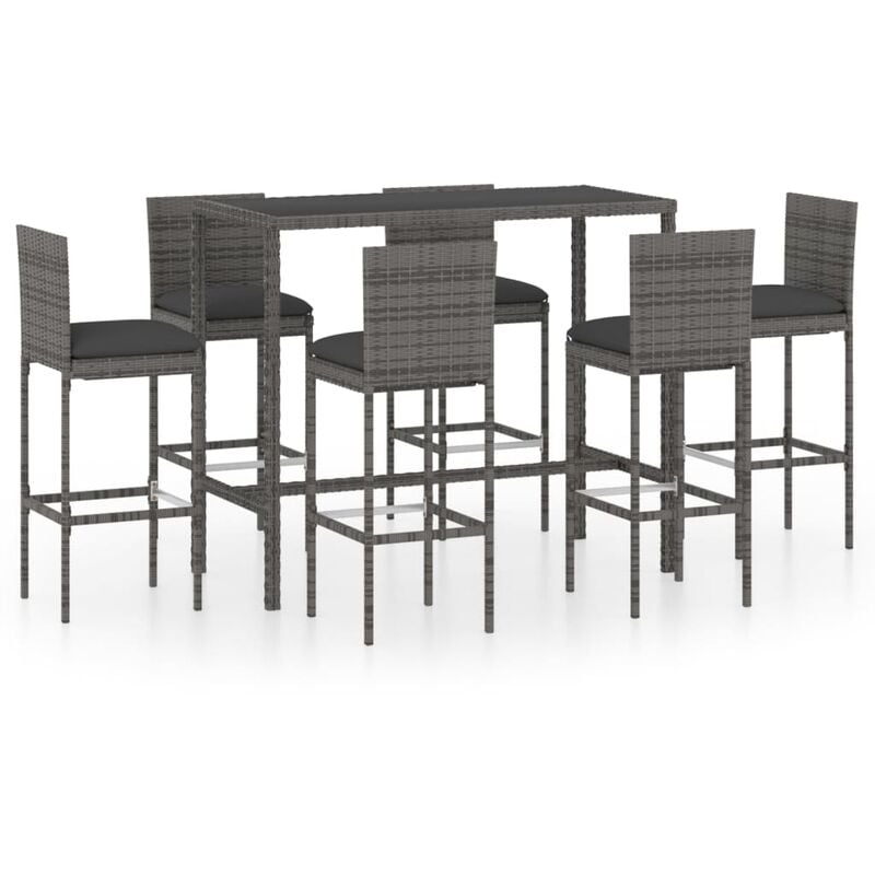 

Set de muebles de bar de jardín 7 pzas y cojines ratán PE gris - Gris - Vidaxl