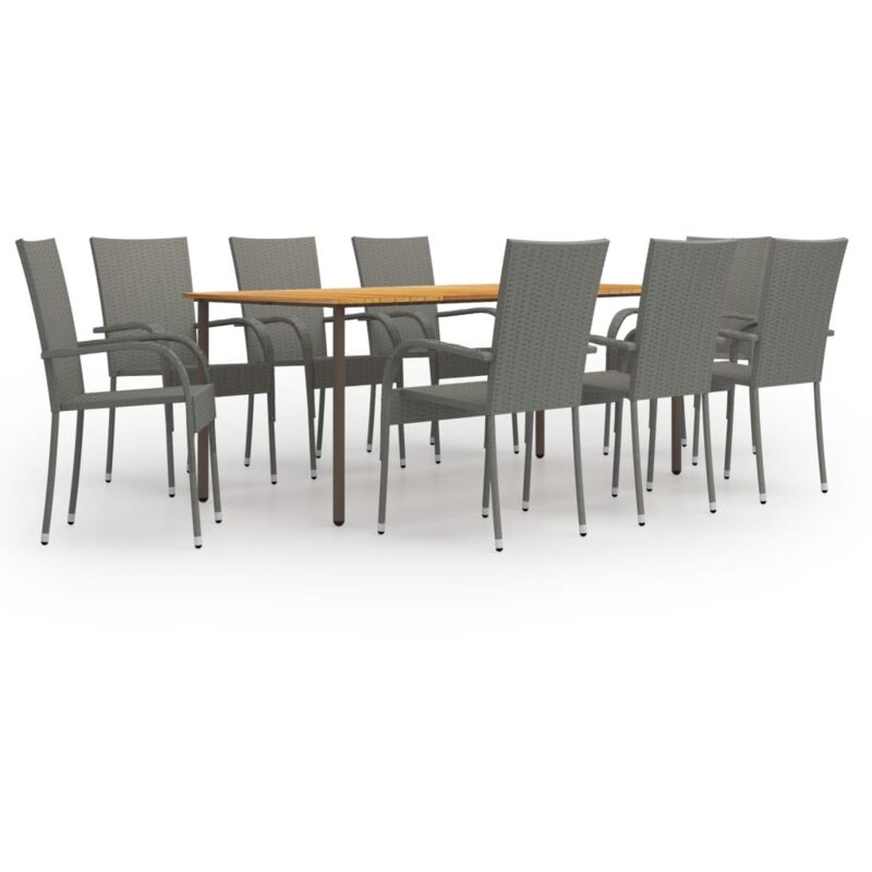 

Set de muebles de comedor de jardín 9 piezas de ratán PE gris - Gris - Vidaxl