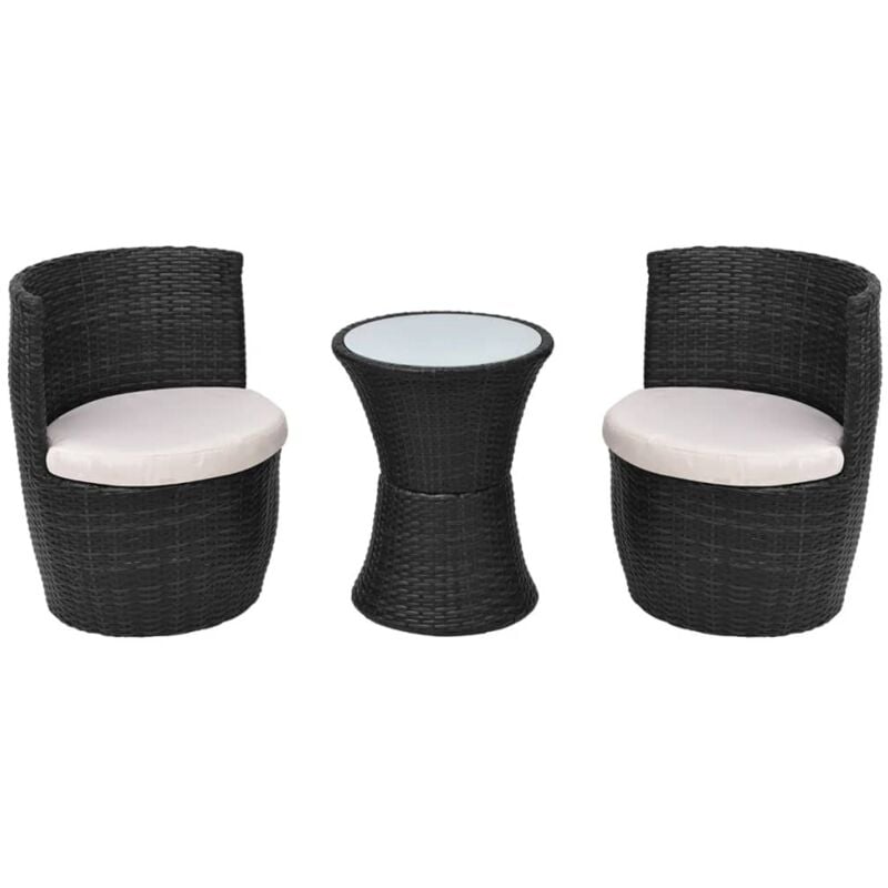 

Set mesa y sillas de jardín 3 pzas y cojines poli ratán negro - Negro - Vidaxl