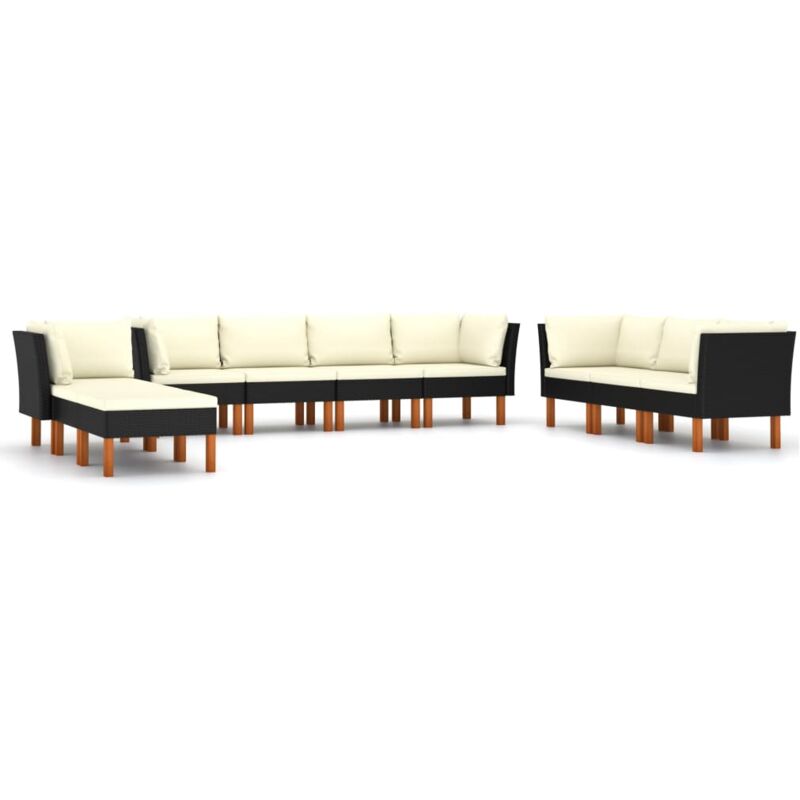 

Set de muebles de jardín 10 pzas cojines ratán sintético negro - Negro - Vidaxl