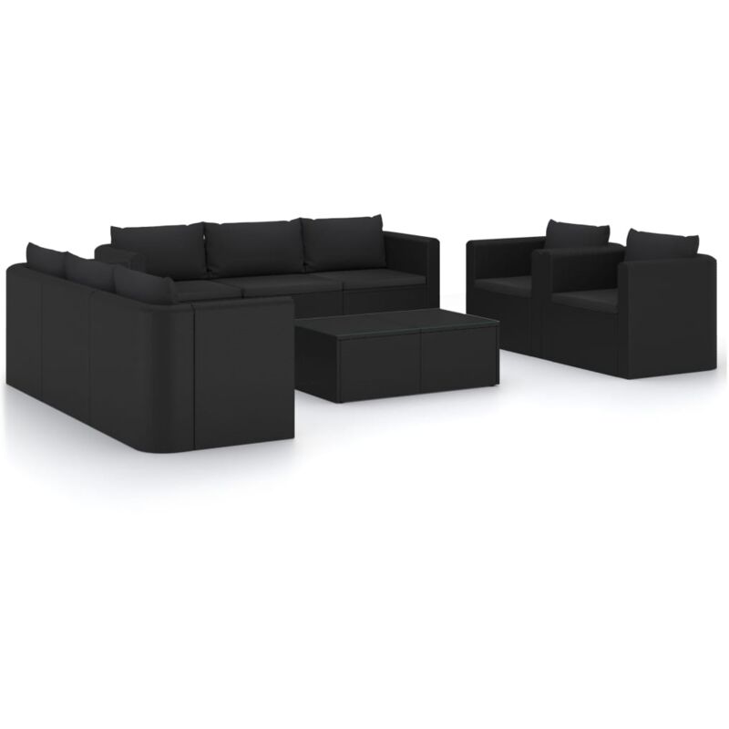 

Set de muebles de jardín 10 pzas cojines ratán sintético negro - Negro - Vidaxl