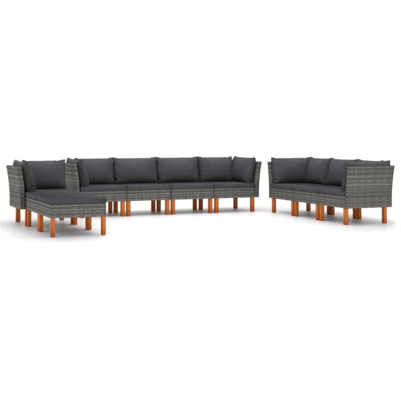 

Set de muebles de jardín 10 pzas y cojines ratán sintético gris - Gris - Vidaxl