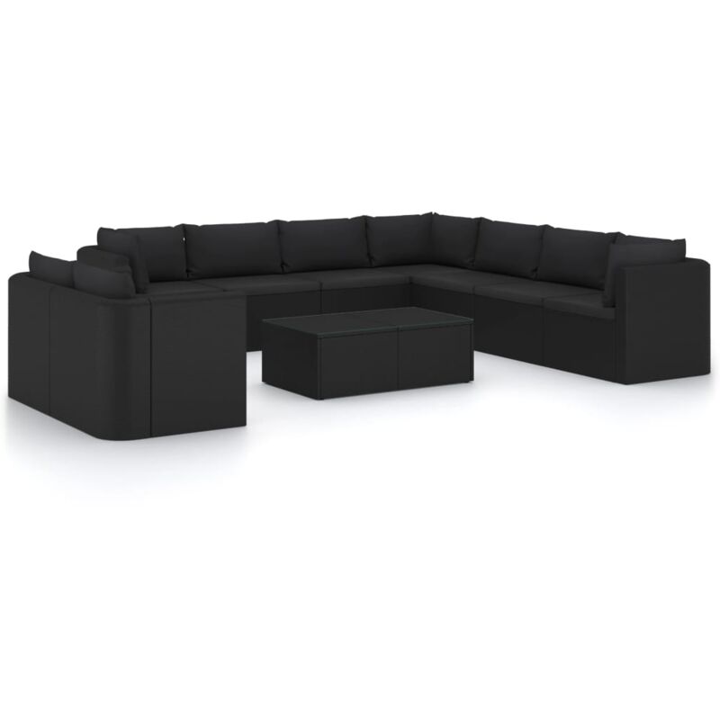 

Set de muebles de jardín 11 pzas cojines ratán sintético negro - Negro - Vidaxl
