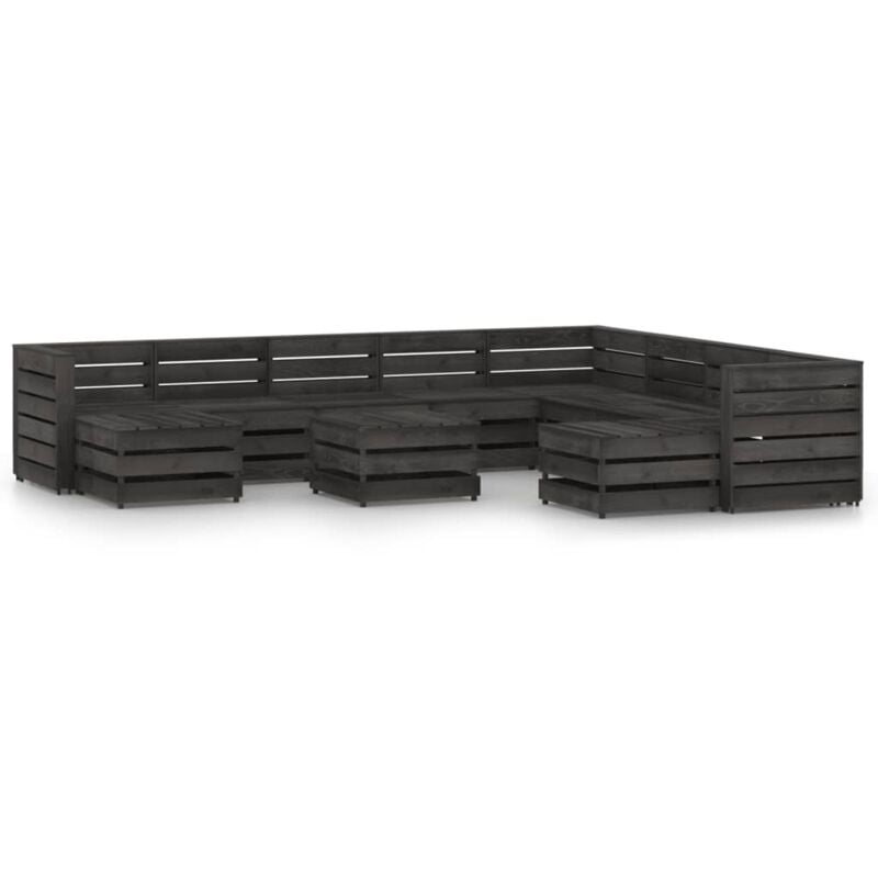 

Set de muebles de jardín 11 pzas madera de pino impregnada gris - Marrón - Vidaxl