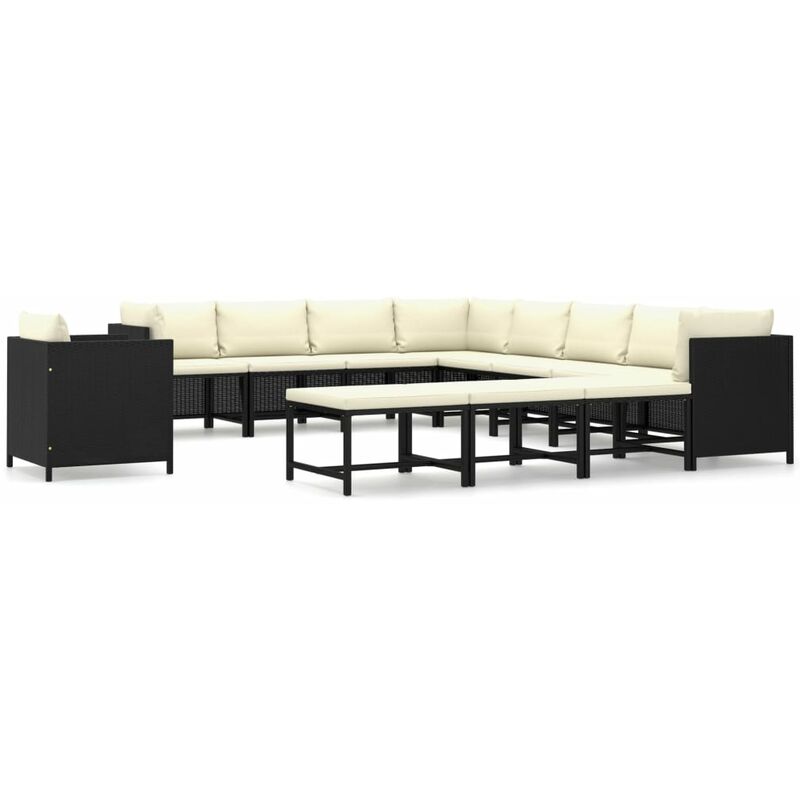 

Set de muebles de jardín 12 pzas cojines ratán sintético negro - Negro - Vidaxl