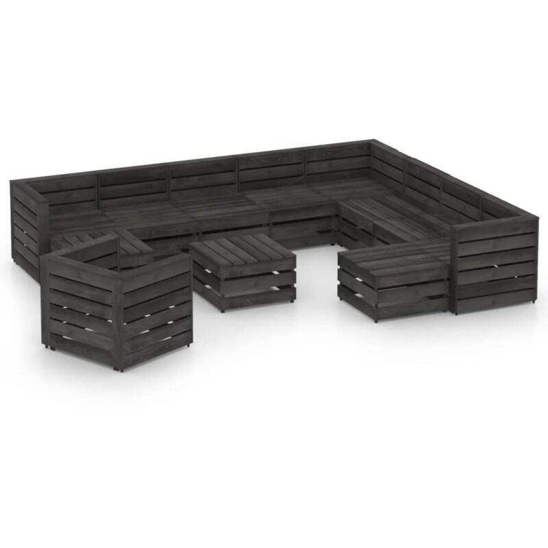 

Set de muebles de jardín 12 pzas madera de pino impregnada gris - Marrón - Vidaxl