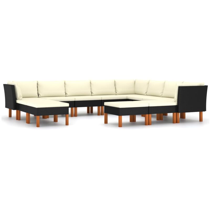 

Set de muebles de jardín 12 pzas y cojines ratán sintético negro - Negro - Vidaxl