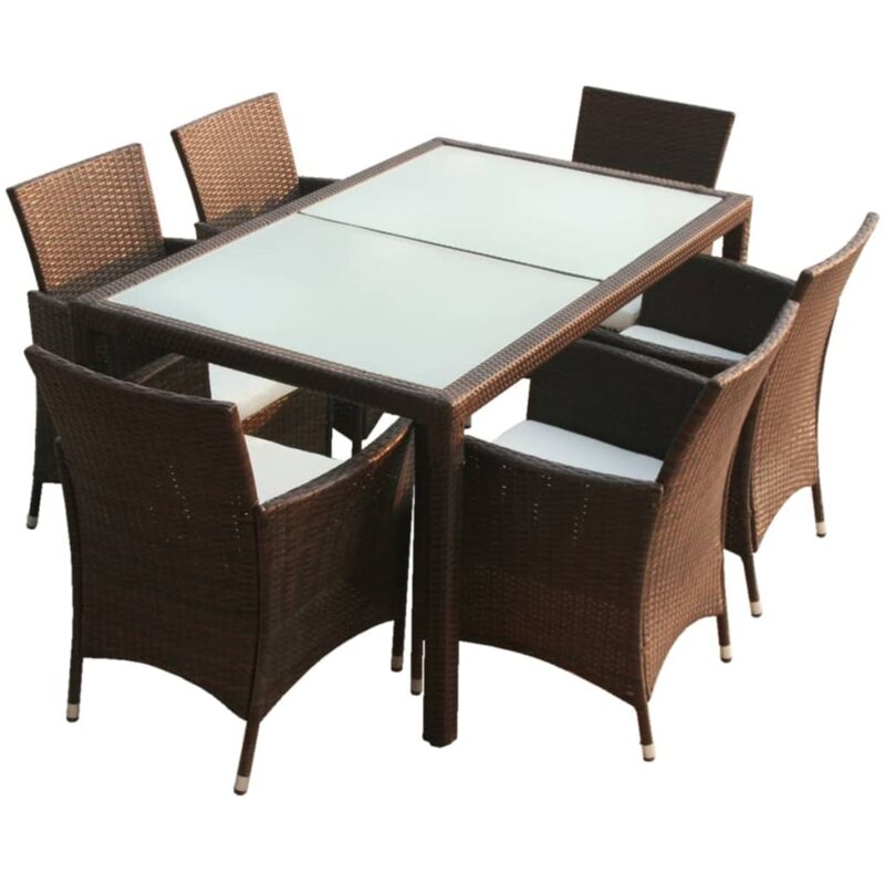

Set comedor de jardín 7 piezas y cojines ratán sintético marrón - Marrón - Vidaxl