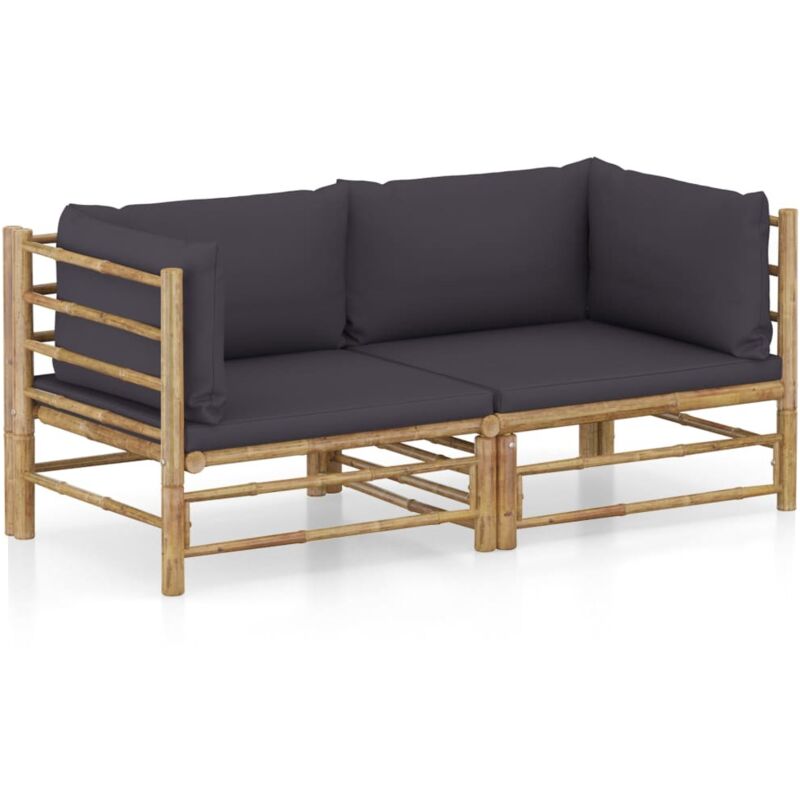 

vidaXL Set de muebles de jardín 2 piezas bambú y cojines gris oscuro - Marrón