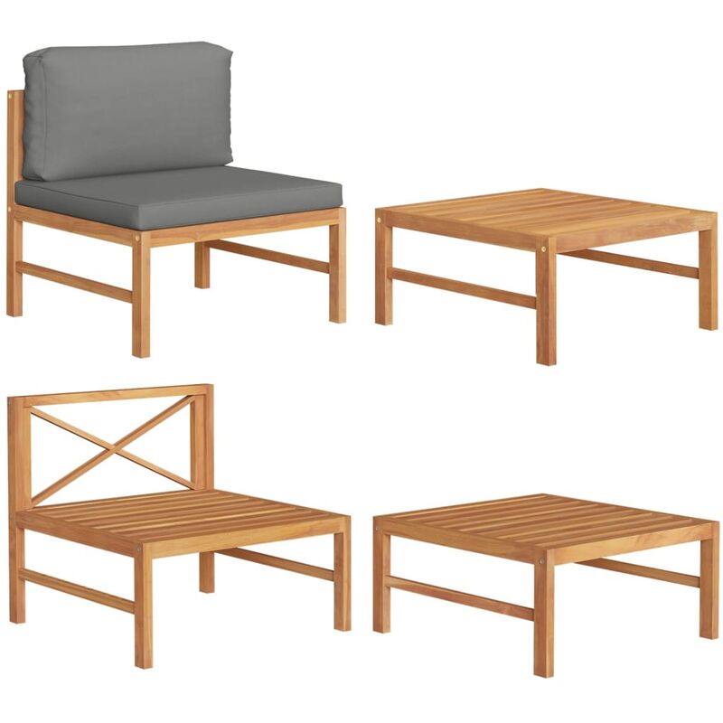 

vidaXL Set de muebles de jardín 2 pzas madera teca cojines gris oscuro - Marrón