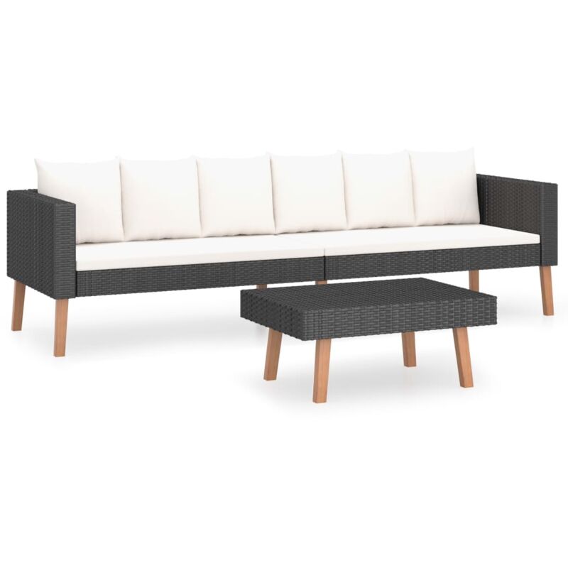 

vidaXL Set de muebles de jardín 2 pzas y cojines ratán sintético negro - Negro