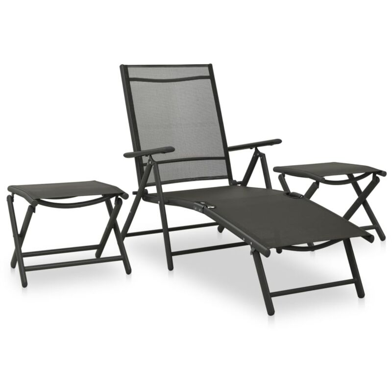 

vidaXL Set de muebles de jardín 3 piezas textilene aluminio negro - Negro