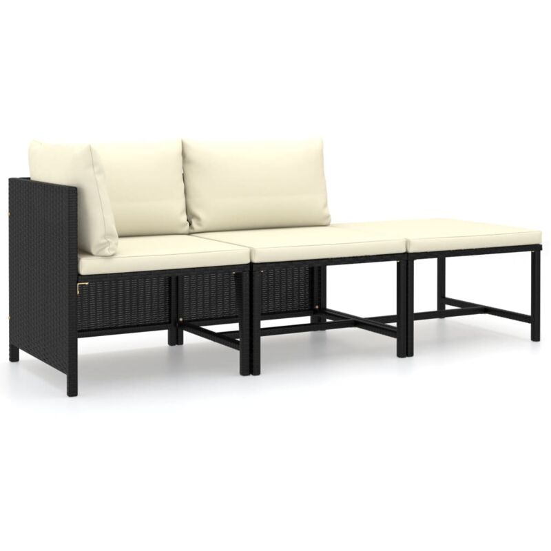 

vidaXL Set de muebles de jardín 3 pzas y cojines ratán sintético negro - Negro