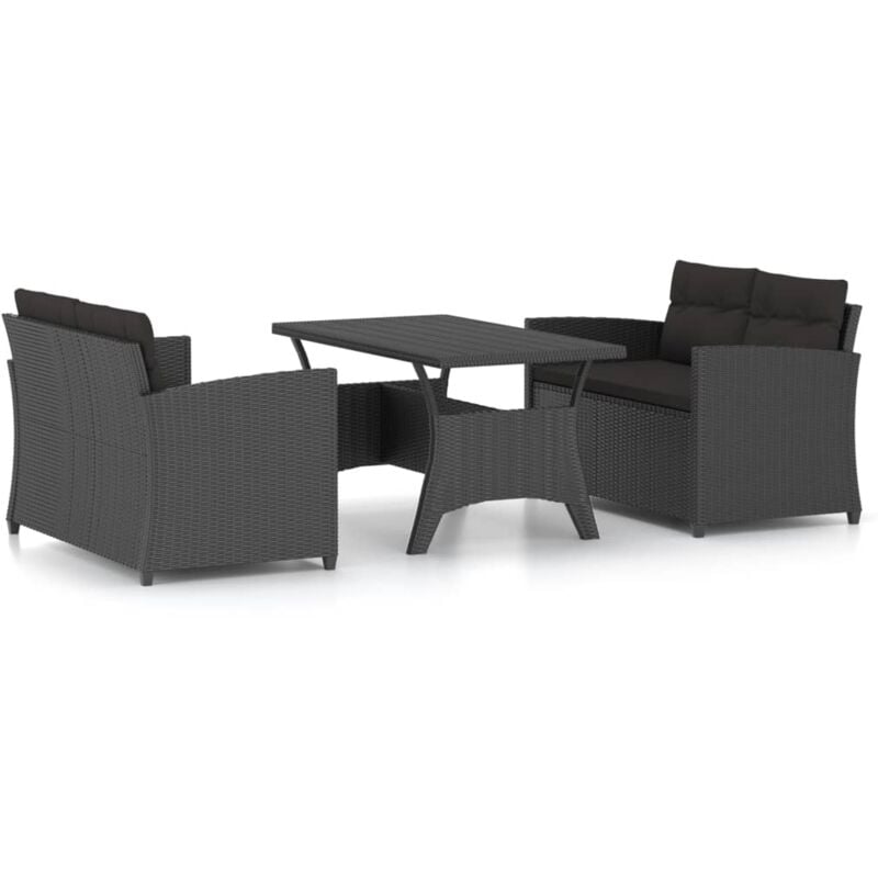 

Set de muebles de jardín 3 pzas y cojines ratán sintético negro - Negro - Vidaxl