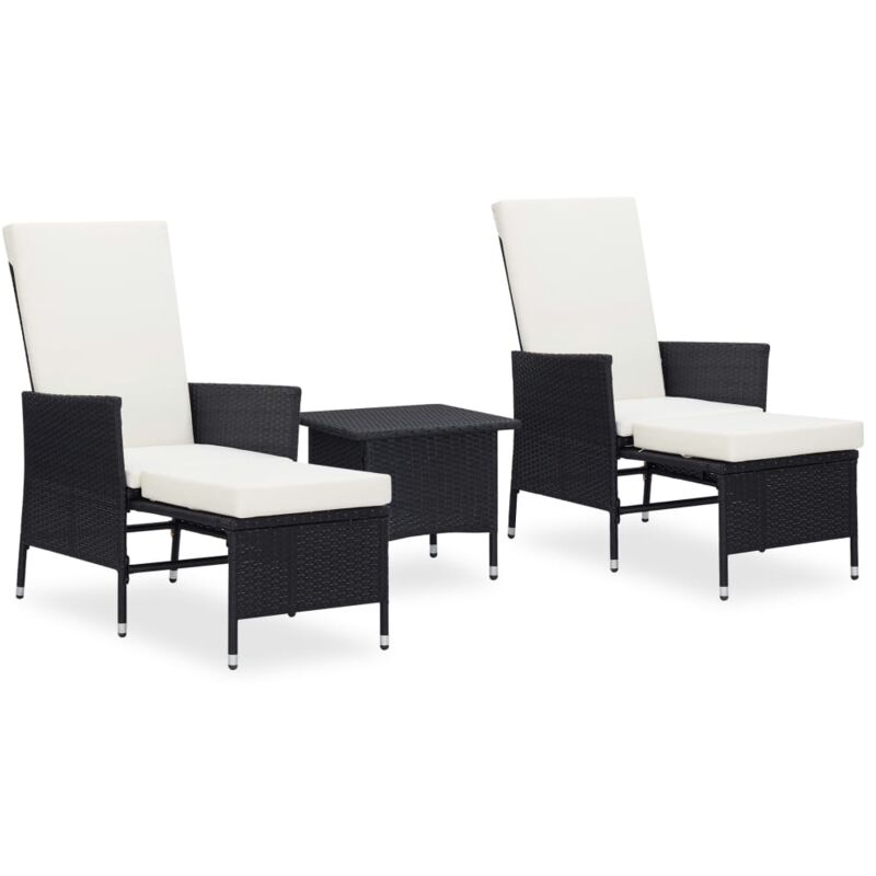 

vidaXL Set de muebles de jardín 3 pzas y cojines ratán sintético negro - Negro