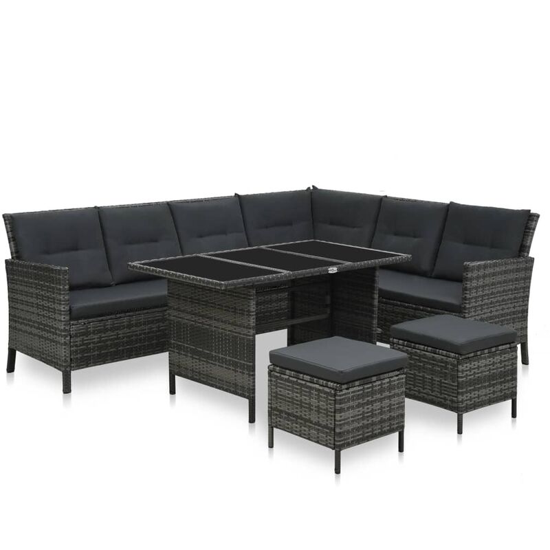 

Set de muebles de jardín 4 pzas y cojines ratán sintético gris - Gris - Vidaxl