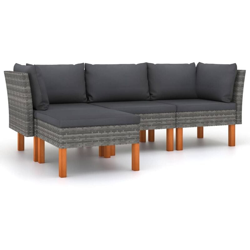 

vidaXL Set de muebles de jardín 4 pzas y cojines ratán sintético gris - Gris