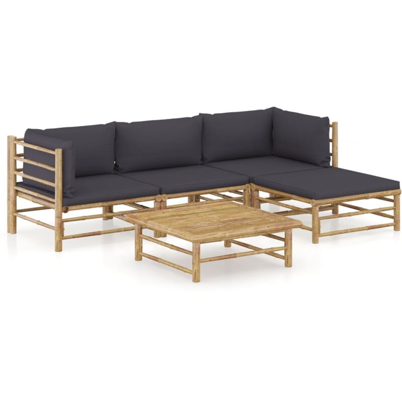 

vidaXL Set de muebles de jardín 5 piezas bambú y cojines gris oscuro - Marrón