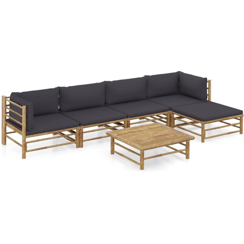 

vidaXL Set de muebles de jardín 6 piezas bambú y cojines gris oscuro - Marrón