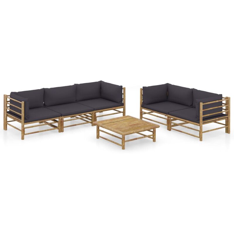 

vidaXL Set de muebles de jardín 6 piezas bambú y cojines gris oscuro - Marrón