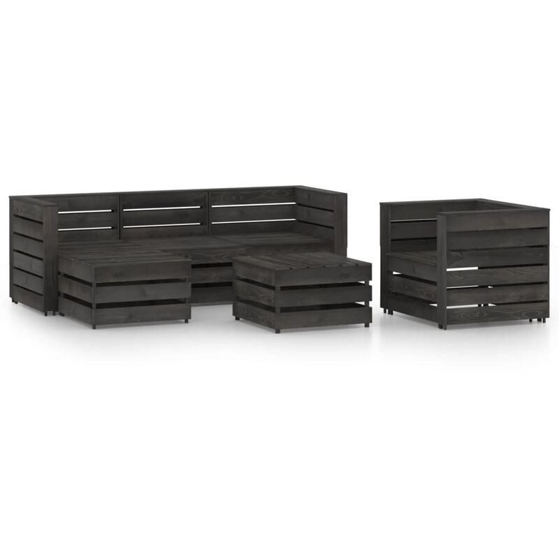 

vidaXL Set de muebles de jardín 6 pzas madera de pino impregnada gris - Marrón