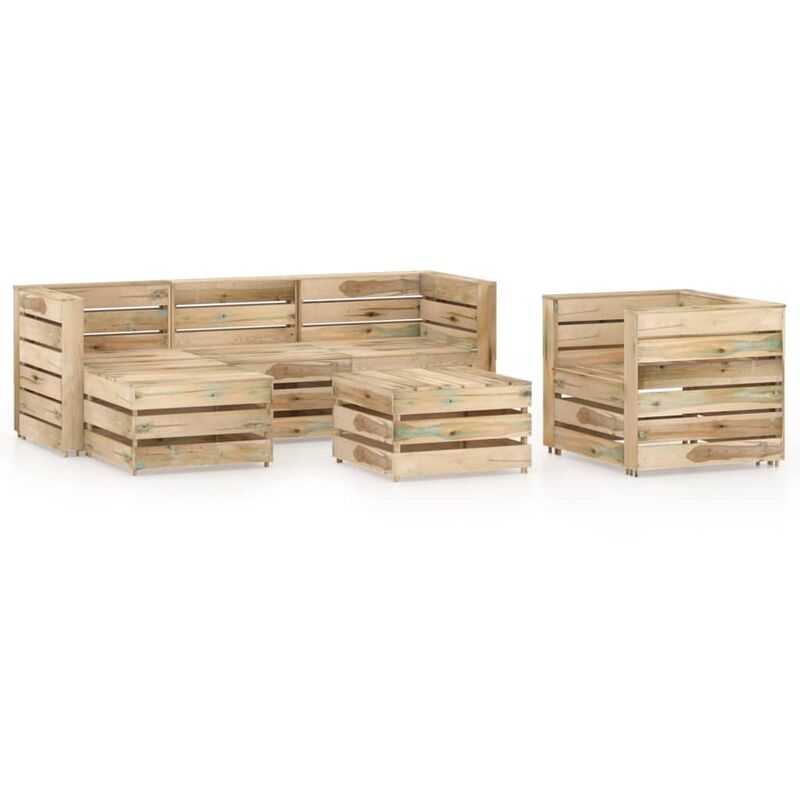 

vidaXL Set de muebles de jardín 6 pzas madera de pino impregnada verde - Marrón