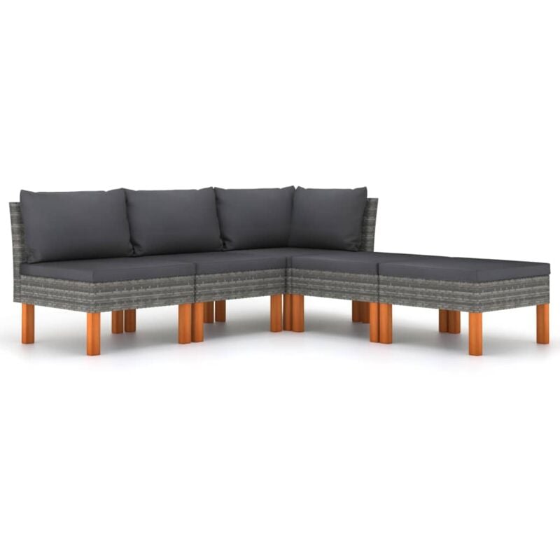 

Set de muebles de jardín 6 pzas y cojines ratán sintético gris - Gris - Vidaxl