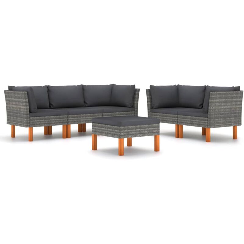 

Set de muebles de jardín 6 pzas y cojines ratán sintético gris - Gris - Vidaxl