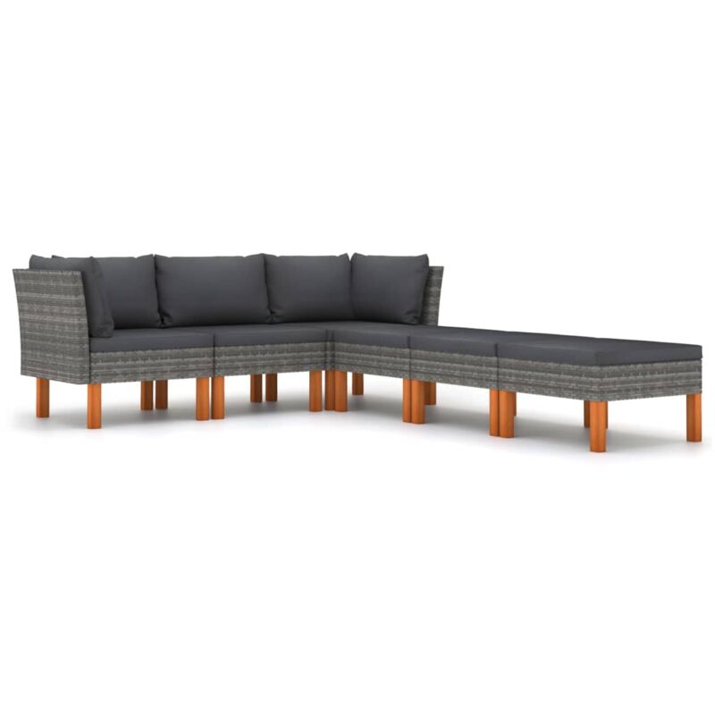 

Set de muebles de jardín 6 pzas y cojines ratán sintético gris - Gris - Vidaxl