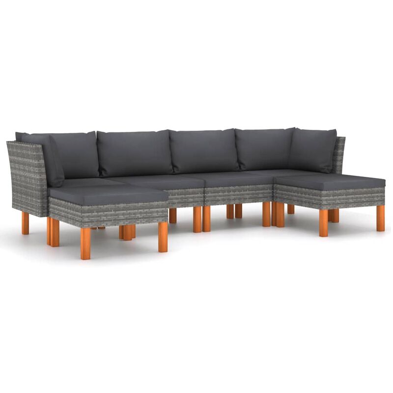 

Set de muebles de jardín 6 pzas y cojines ratán sintético gris - Gris - Vidaxl