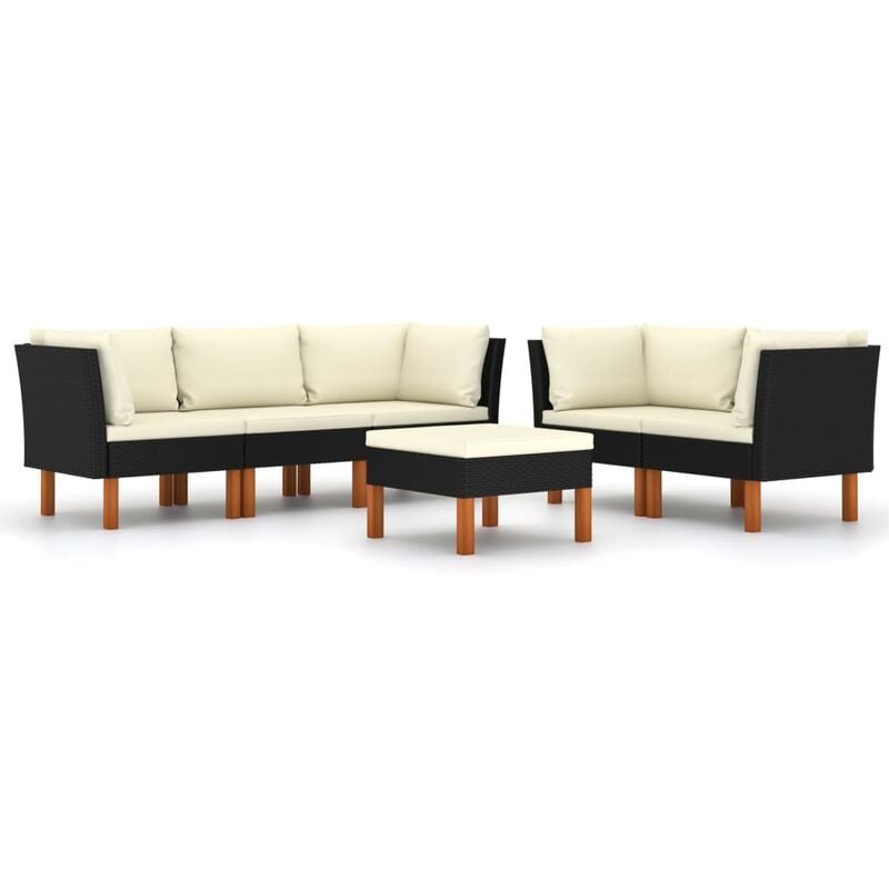 

vidaXL Set de muebles de jardín 6 pzas y cojines ratán sintético negro - Negro