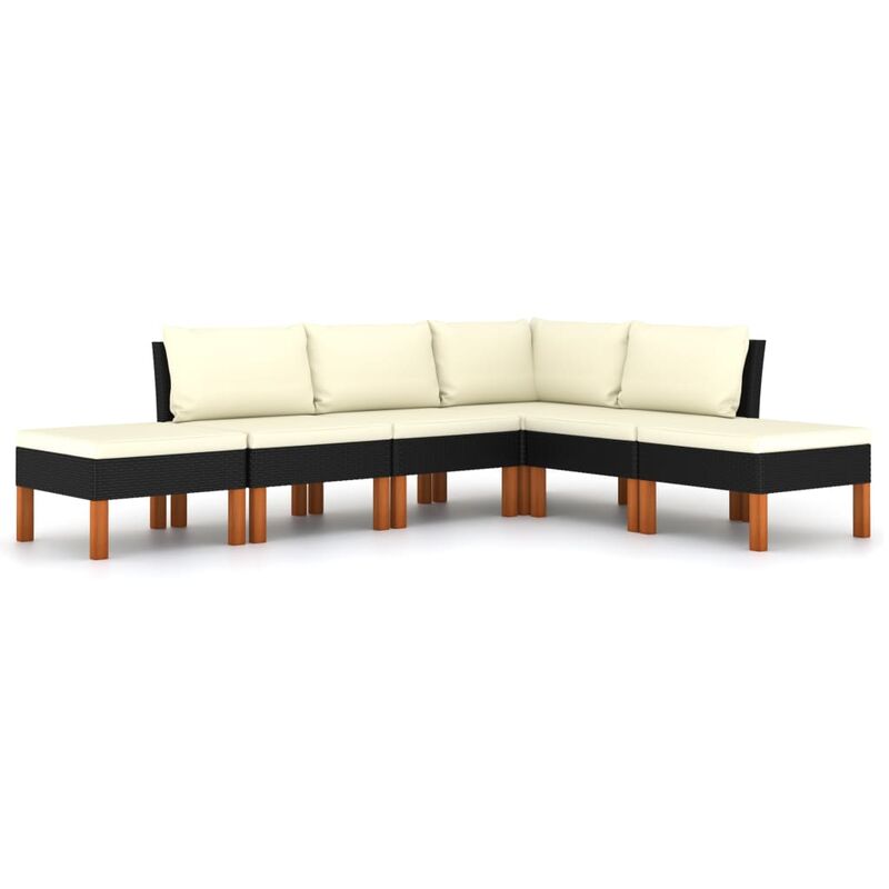 

vidaXL Set de muebles de jardín 6 pzas y cojines ratán sintético negro - Negro