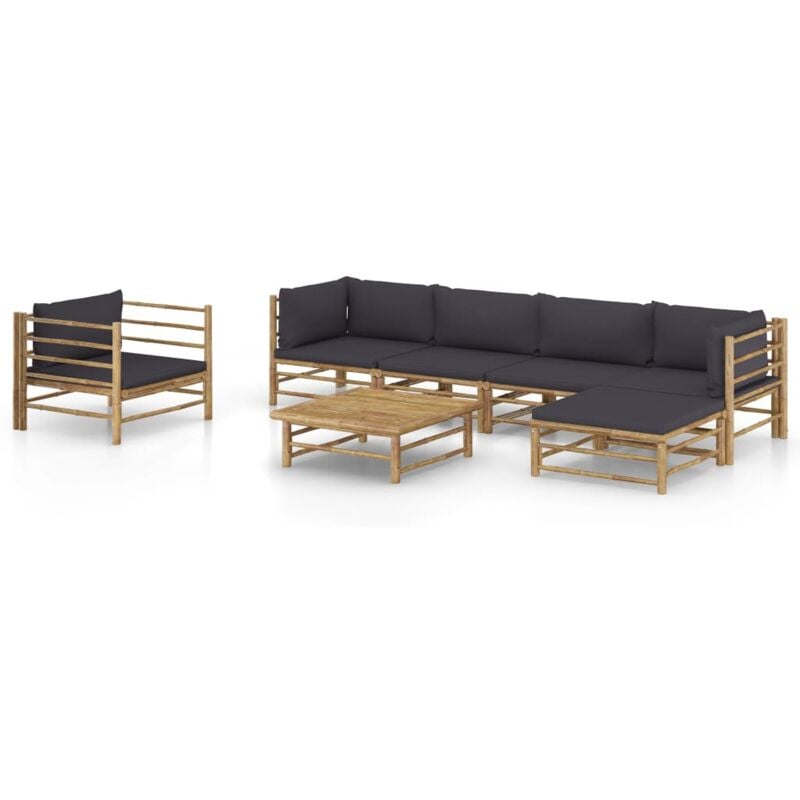 

Set de muebles de jardín 7 piezas bambú y cojines gris oscuro - Marrón - Vidaxl