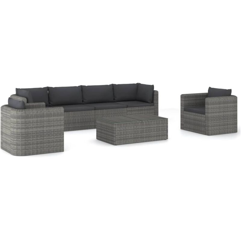 

Set de muebles de jardín 7 pzas y cojines ratán sintético gris - Gris - Vidaxl