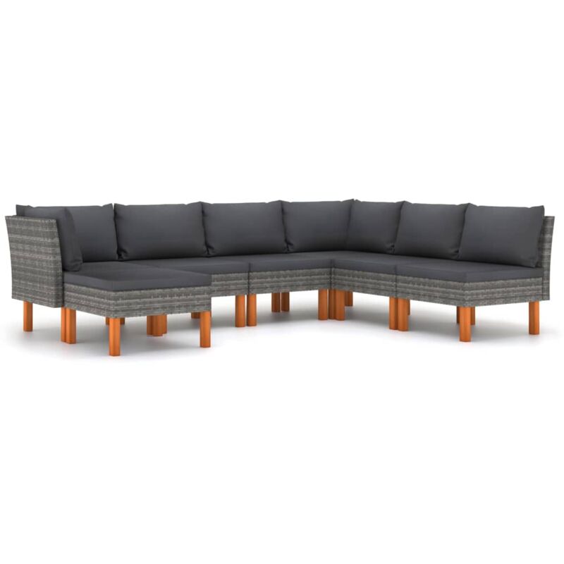 

Set de muebles de jardín 7 pzas y cojines ratán sintético gris - Gris - Vidaxl