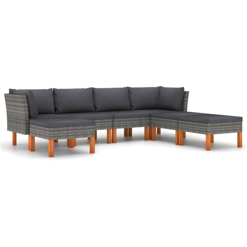 

Set de muebles de jardín 7 pzas y cojines ratán sintético gris - Gris - Vidaxl