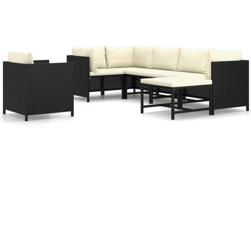 

vidaXL Set de muebles de jardín 7 pzas y cojines ratán sintético negro - Negro