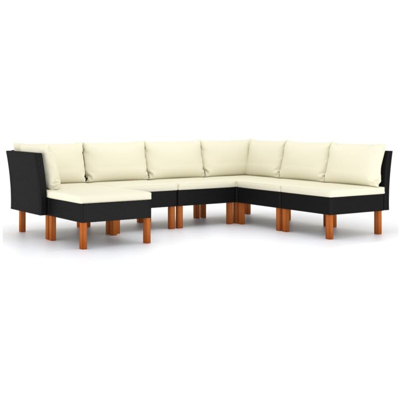 

vidaXL Set de muebles de jardín 7 pzas y cojines ratán sintético negro - Negro