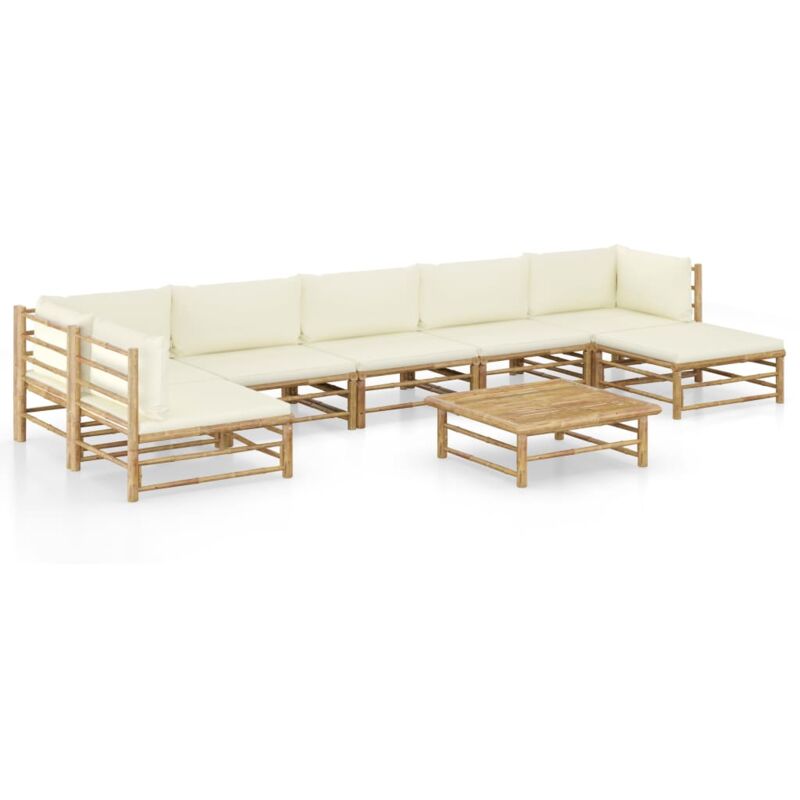 

Set de muebles de jardín 8 piezas bambú y cojines blanco crema - Marrón - Vidaxl
