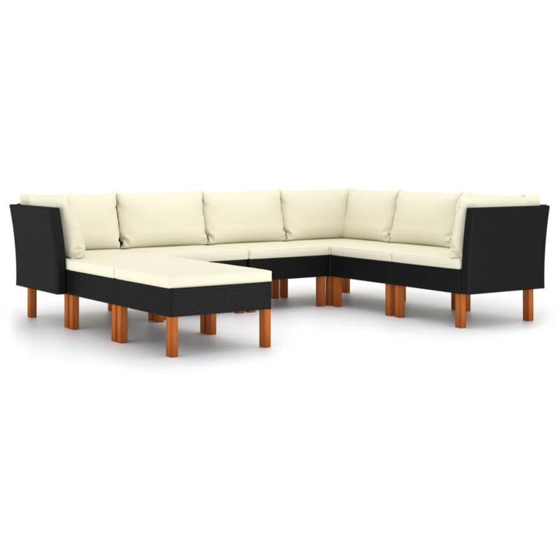 

Set de muebles de jardín 8 pzas cojines ratán sintético negro - Negro - Vidaxl