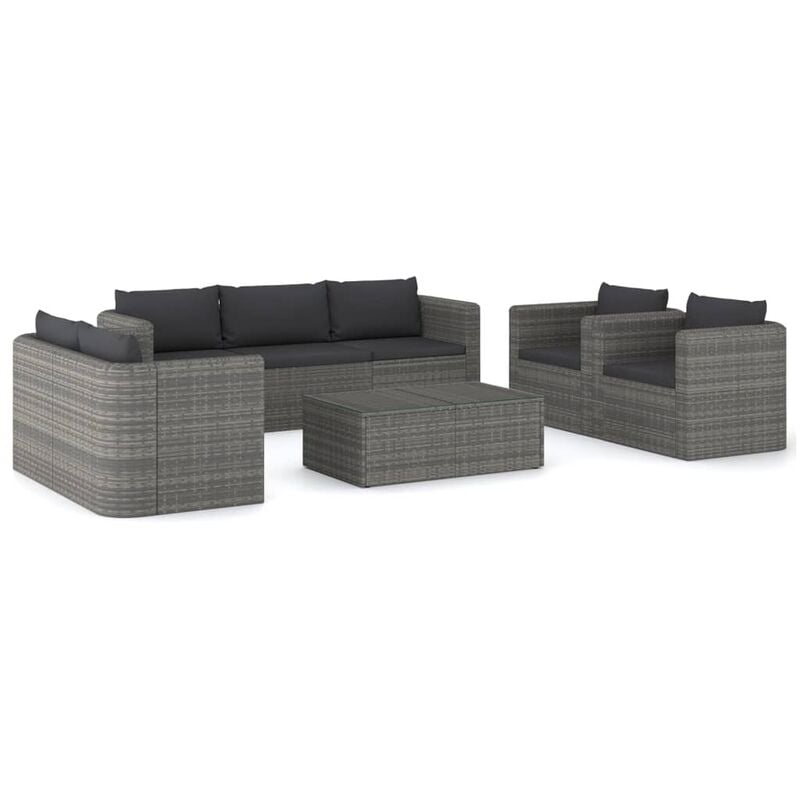 

Set de muebles de jardín 8 pzas y cojines ratán sintético gris - Gris - Vidaxl