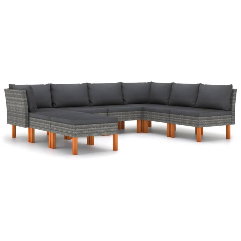 

Set de muebles de jardín 8 pzas y cojines ratán sintético gris - Gris - Vidaxl