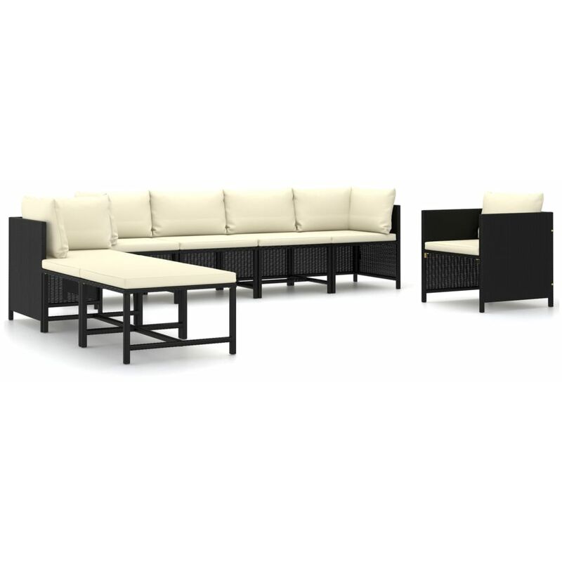 

vidaXL Set de muebles de jardín 8 pzas y cojines ratán sintético negro - Negro