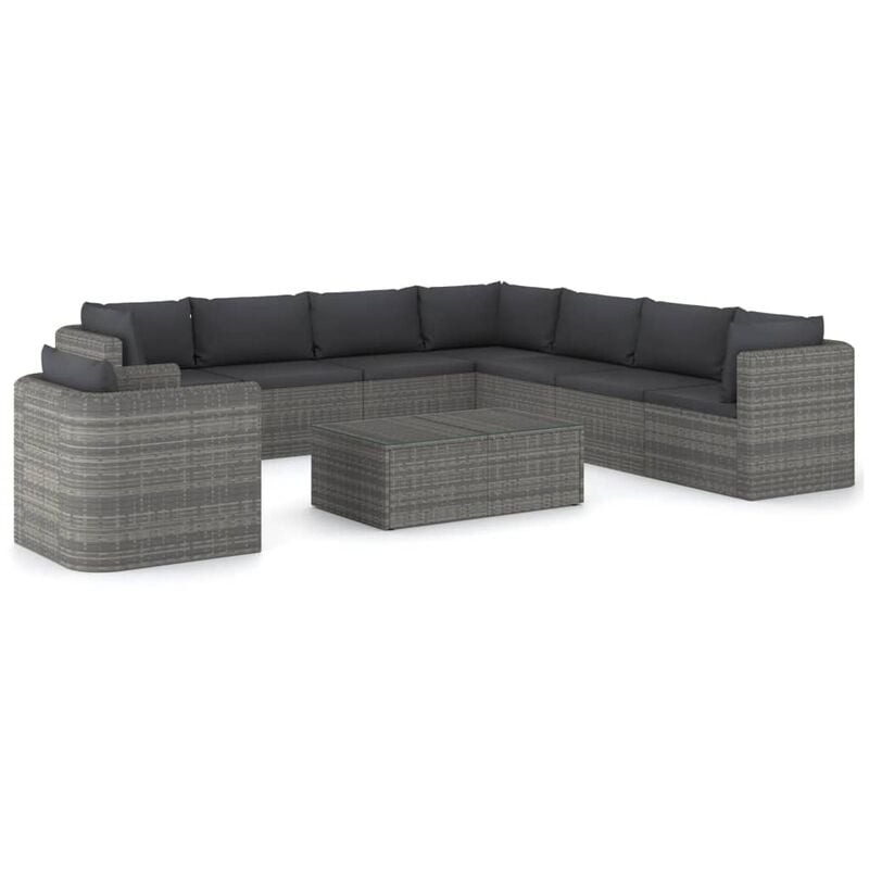 

Set de muebles de jardín 9 pzas ratán sintético y cojines gris - Gris - Vidaxl