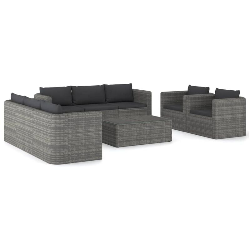 

Set de muebles de jardín 9 pzas y cojines ratán sintético gris - Gris - Vidaxl