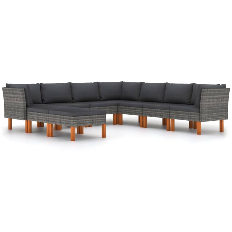 

Set de muebles de jardín 9 pzas y cojines ratán sintético gris - Gris - Vidaxl