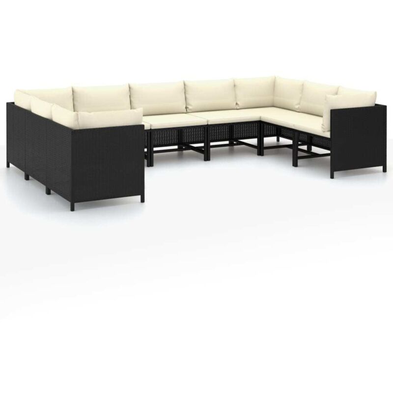 

vidaXL Set de muebles de jardín 9 pzas y cojines ratán sintético negro - Negro